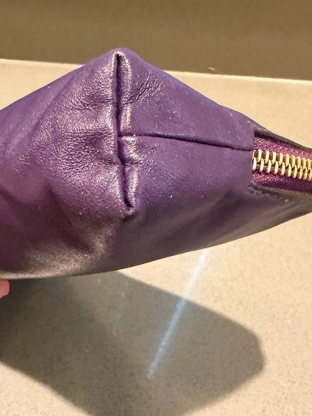 Furla Soft Purple Leather Zip Cosmetic Pouch